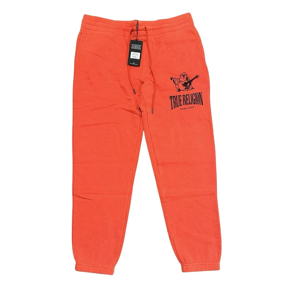 True Religion Mens Jogger Pants Large NWT Washed Red Crackle Buddha Sweatpants L
